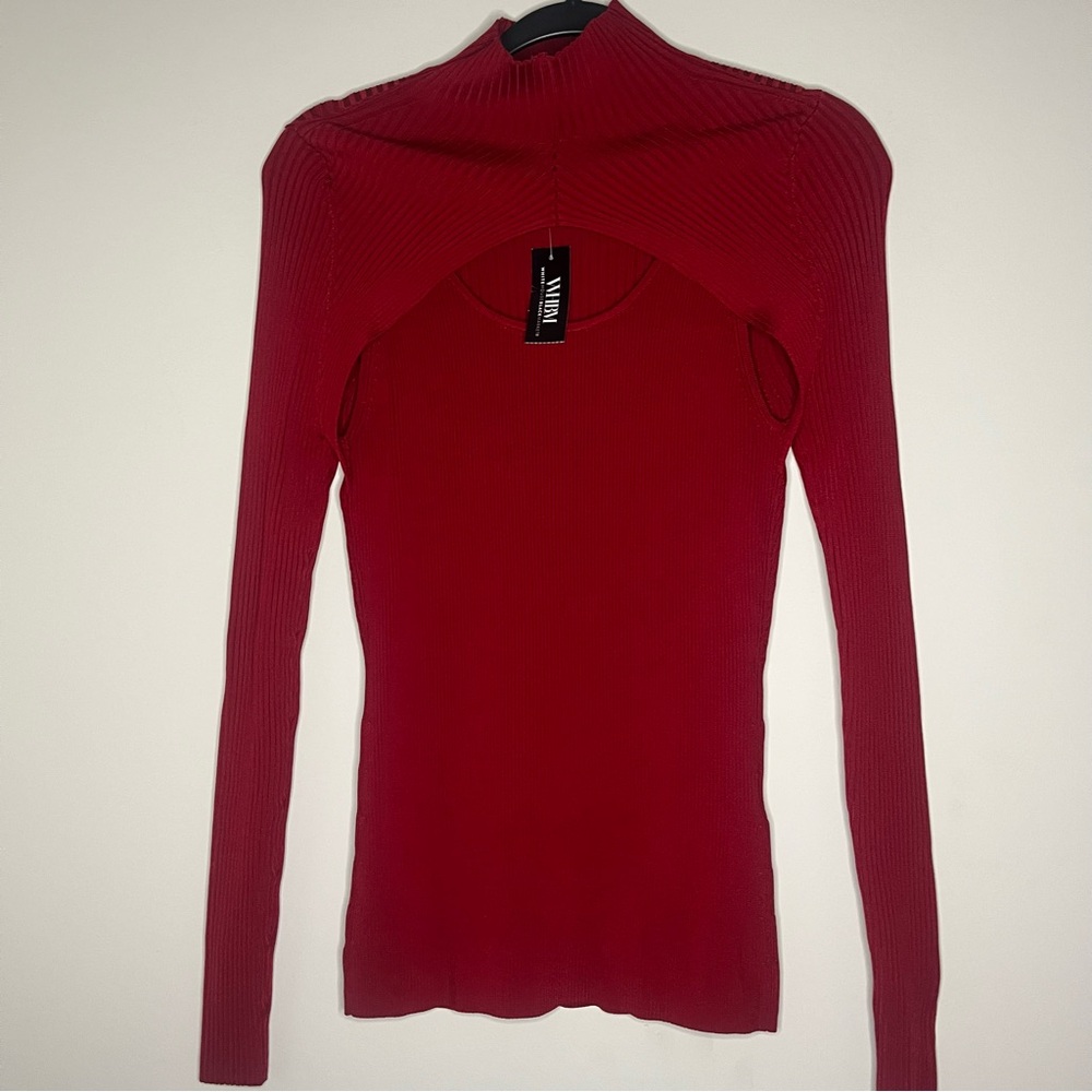 White House Black Market Vibrant Red Mock Neck Top